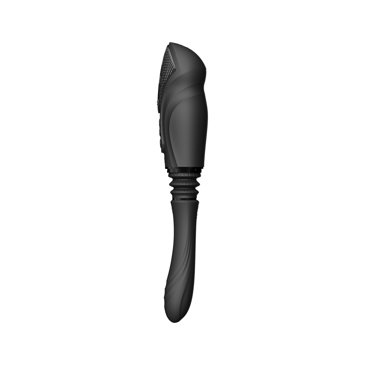 ZALO Sesh Compact Sex Machine Obsidian Black with PowerThrust technology, featuring vibrating massage sticks for a satisfying experience.