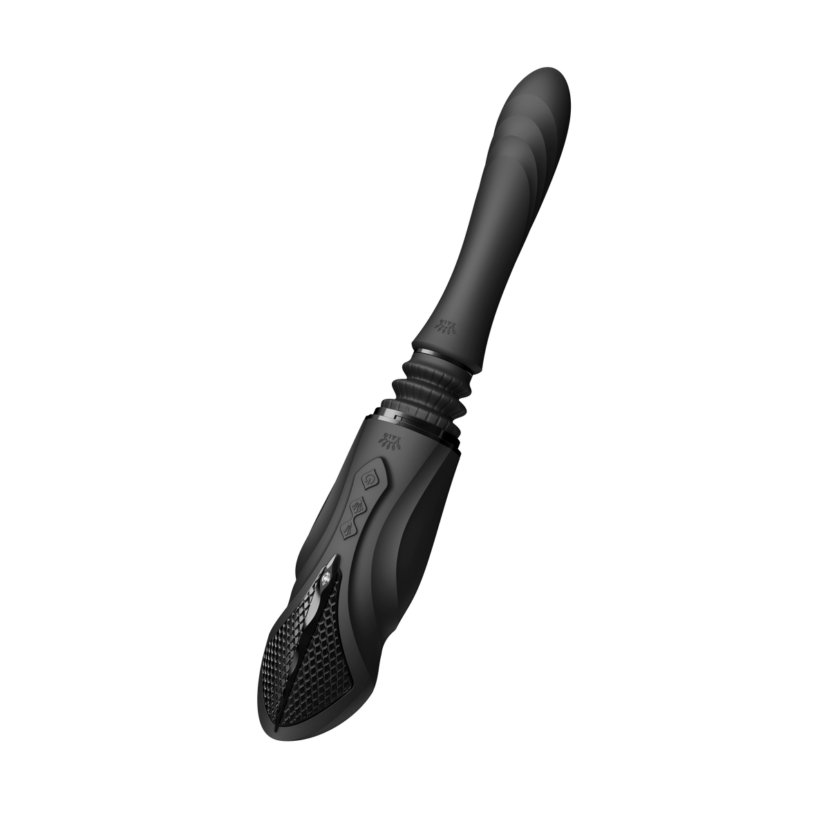 ZALO Sesh Compact Sex Machine in Obsidian Black with PowerThrust technology, featuring adjustable telescopic range and vibrating massage sticks.