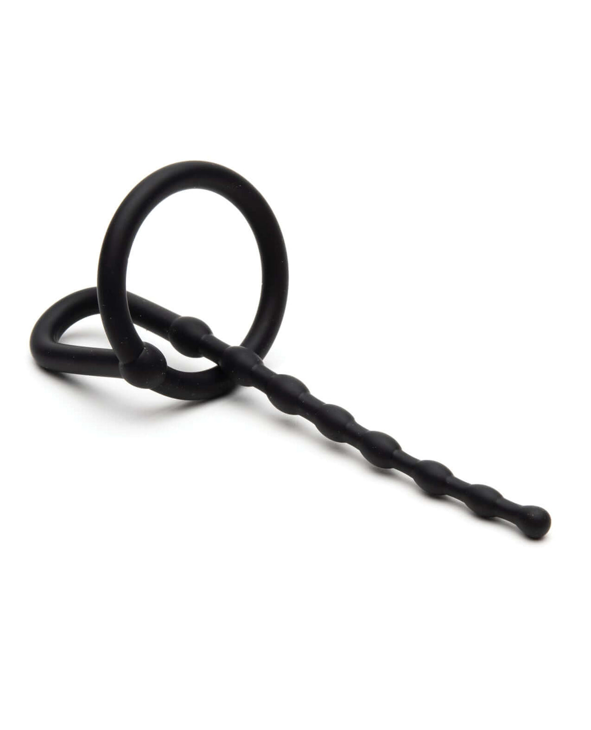 Sport Fucker Dipstick Silicone Urethral Sound Black with a glans ring for urethral play.