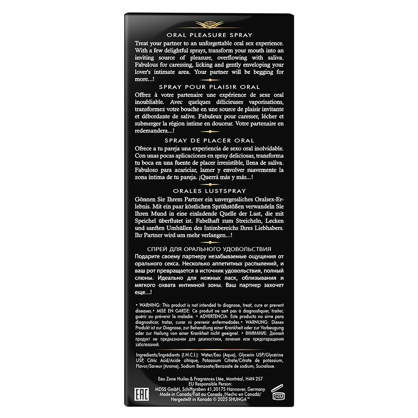 Shunga Waves Of Pleasure Oral Pleasure Spray Sparkling Strawberry product box with ingredient and usage details.