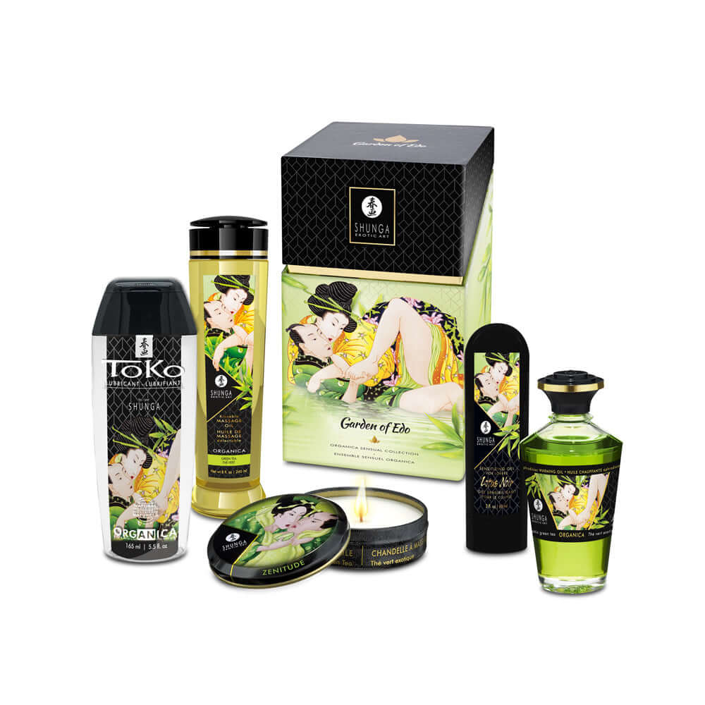 Shunga Garden Of Edo Organic Collection featuring various natural products for a romantic experience.