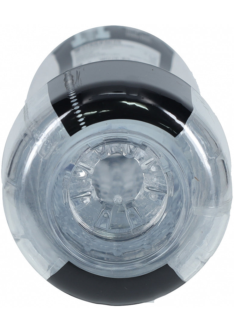 Easy Rider Clear Rounded Case Transparent Masturbator top view with black base and clear opening.
