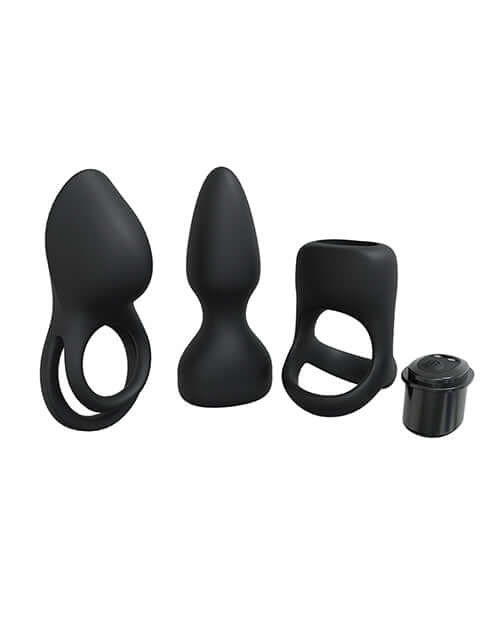 Shots LoveLine Pleasure Kit Black with black silicone accessories and a powerful bullet for versatile stimulation.