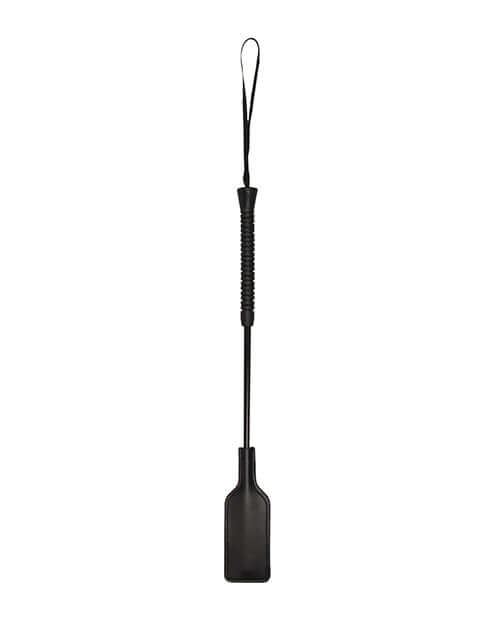 Shots Ouch Love Crop Large Black impact crop with a short handle and wide flat striking end for precise control and sensation.