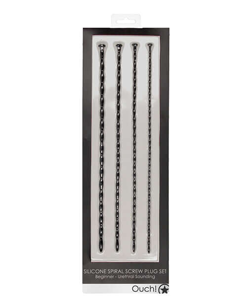 Spiral Screw Plug Set Beginner Urethral Sounding Black, a set of smooth urethral probes for exploration.