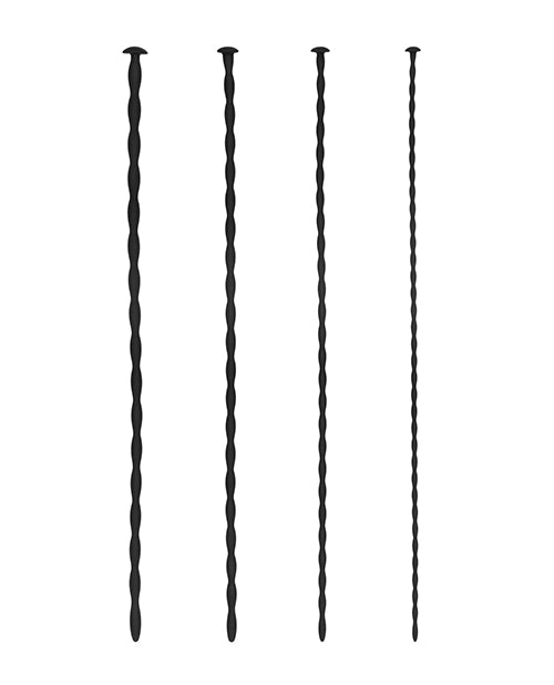 Spiral Screw Plug Set Beginner Urethral Sounding Black with four smooth black probes for urethral play.
