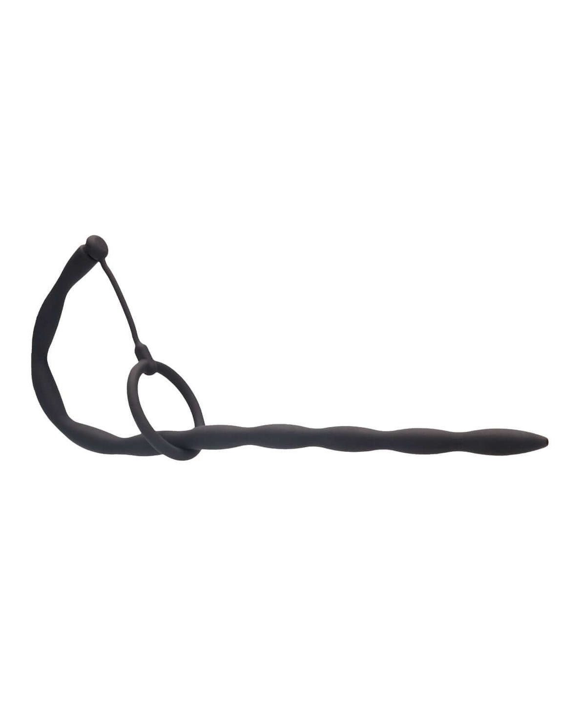 Ouch Urethral Sounding Silicone Plug & Cock Ring Black for smooth stimulation and prostate massage.