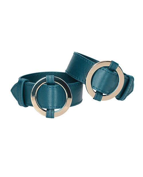 Shots Ouch Halo Wrist or Ankle Cuffs Green with luxurious leather-look and golden accents.