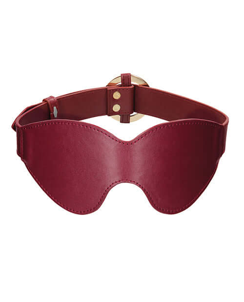 Shots Ouch Halo Eyemask Burgundy with luxurious leather look and golden accents, perfect for sensory play.