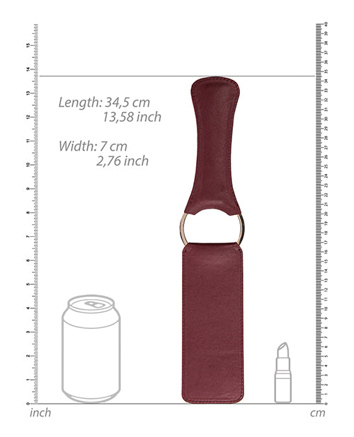 Shots Ouch Halo Paddle Burgundy dimensions: 34.5 cm long, 7 cm wide; featuring smooth PU leather and elegant design.