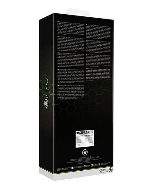Shots Ouch Bondage Kit #1 Glow in the Dark packaging showcasing product details and features.