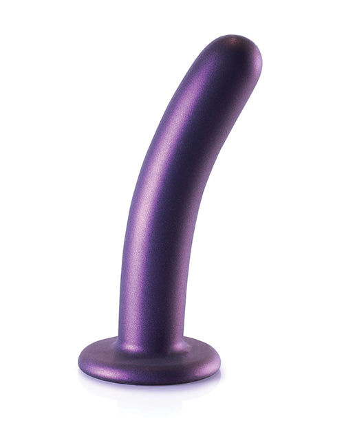 Shots Ouch 6 inch Smooth G-Spot Dildo Metallic Purple on a white background.