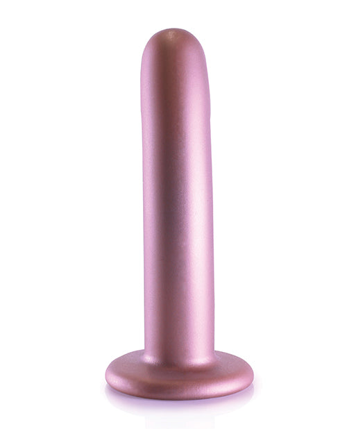 Shots Ouch 6 inch Smooth G-Spot Dildo Rose Gold standing upright with a sleek silicone finish.