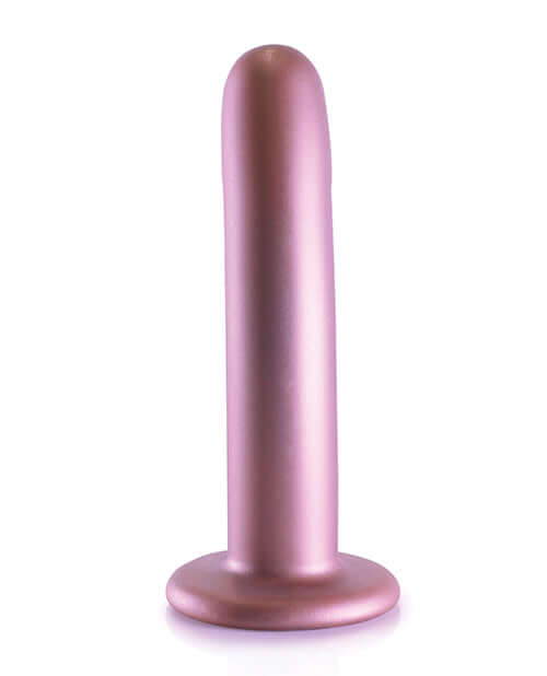 Shots Ouch 6 inch Smooth G-Spot Dildo Rose Gold standing upright with a sleek silicone finish.