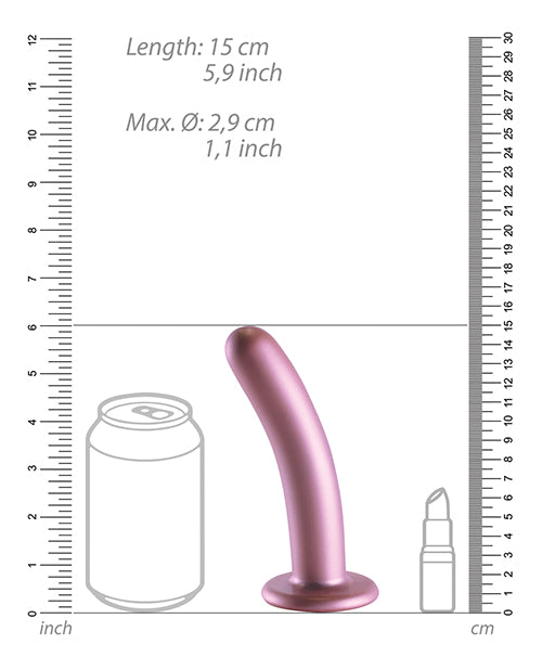 Shots Ouch 6 inch Smooth G-Spot Dildo Rose Gold with size reference next to a can and lipstick.