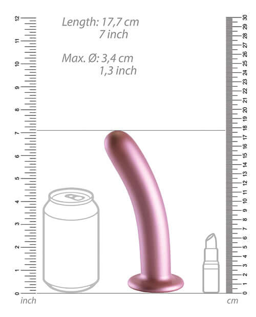 Shots Ouch 7 inch Smooth G-Spot Dildo Rose Gold shown next to a can for size comparison