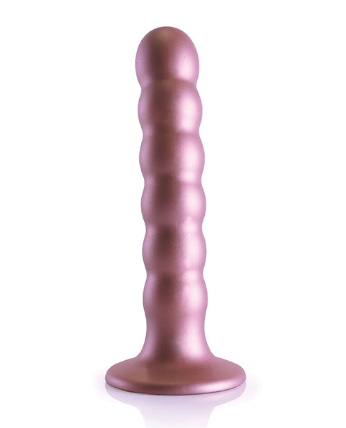 Shots Ouch 5 inch Beaded G-Spot Dildo Rose Gold with a sleek beaded design and body-safe silicone material.