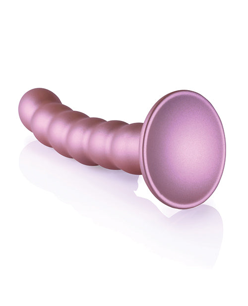 Shots Ouch 5 inch Beaded G-Spot Dildo Rose Gold in elegant pink metallic finish with beaded design