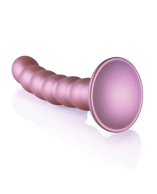 Shots Ouch 5 inch Beaded G-Spot Dildo Rose Gold in elegant pink metallic finish with beaded design