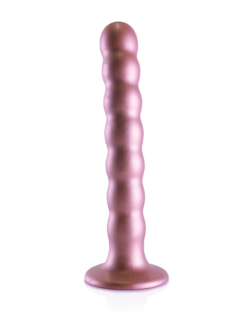 Shots Ouch 6.5 inch Beaded G-Spot Dildo Rose Gold on a white background showcasing its smooth and elegant design.