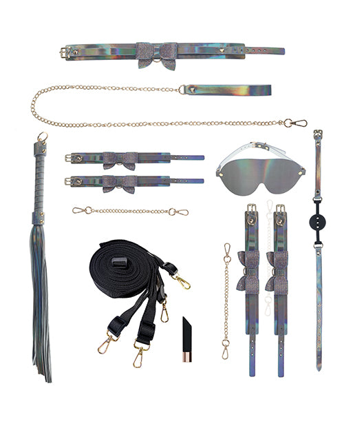Ouch Paris Collection Bondage Kit with Bag Gray featuring stylish restraints and accessories in a chic layout.