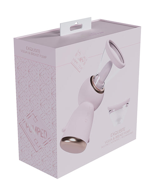 Shots Pumped Exquisite Vulva & Breast Pump Pink packaging showcasing the dual-purpose pleasure pump.