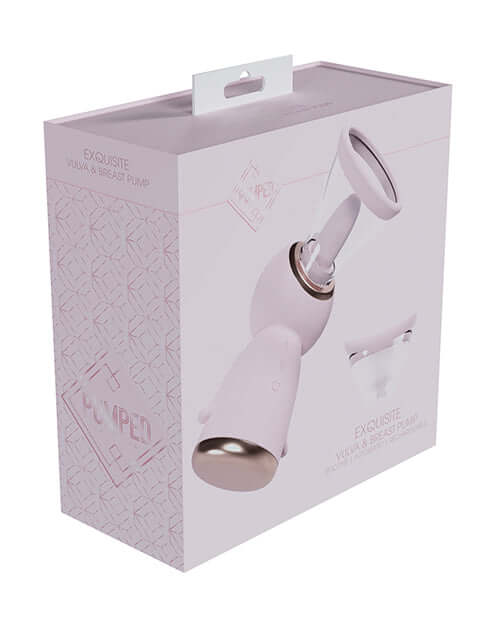 Shots Pumped Exquisite Vulva & Breast Pump Pink packaging showcasing the dual-purpose pleasure pump.