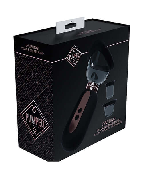 Shots Pumped Dazzling Clitoral Nipple & Breast Pump Black packaging showing the product and its features.