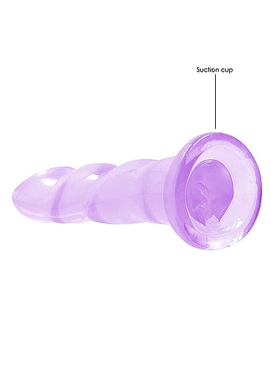 Realrock Non Realistic Dildo With Suction Cup 7 Inch Purple showing curved shape and suction base for versatile play.