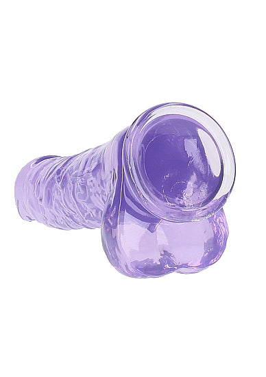 Realrock Realistic Dildo with Balls 10 inch Purple featuring a translucent design and suction cup base.