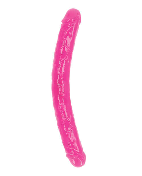RealRock 15 inch Double Dong Glow in the Dark Neon Pink, double-ended dildo for versatile and illuminated play.