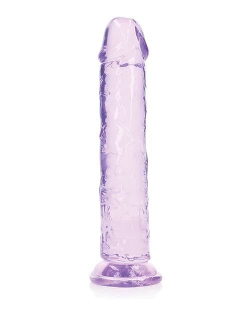 RealRock Crystal Clear 9 inch Dildo Suction Cup Purple, transparent purple dildo with a smooth design and suction base.