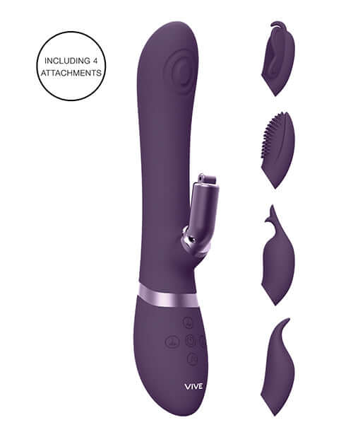 Vive Etsu Pulse G-Spot Rabbit Vibrator Purple with attachments for customizable dual stimulation.