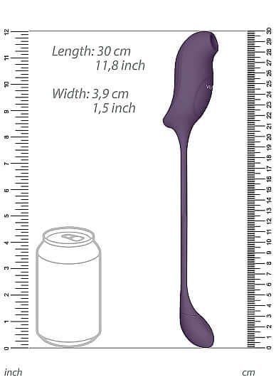 Vive Quino Air Wave Vibrating Egg Vibrator Purple dimensions shown with length and width measurements.