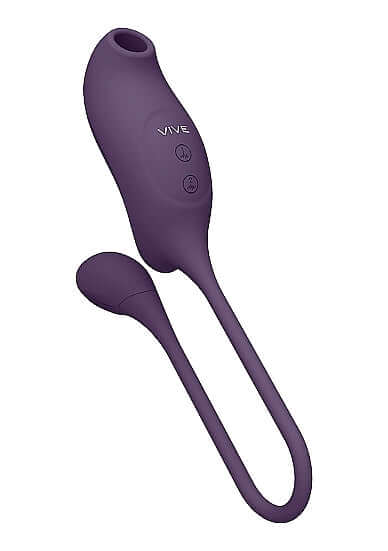 Vive Quino Air Wave Vibrating Egg Vibrator Purple showcasing its sleek design and dual functionality.
