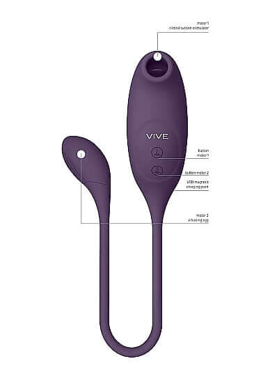 Vive Quino Air Wave Vibrating Egg Vibrator Purple showing design features and control buttons.