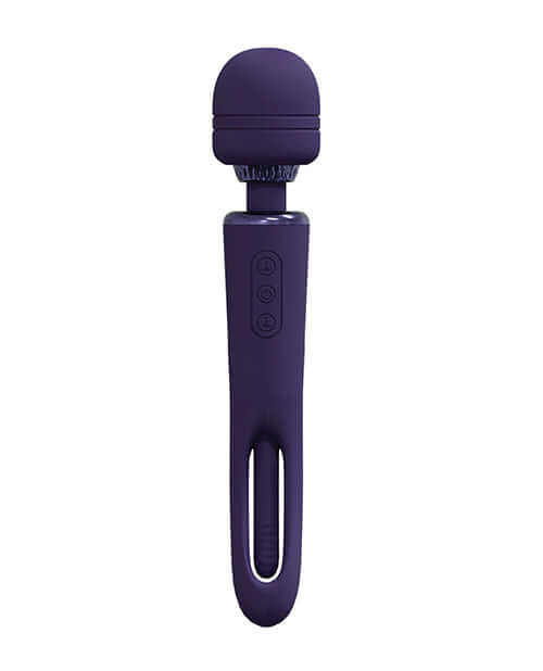 Shots Vive Kiku Double Ended Wand Vibrator Purple showcasing its sleek design and powerful dual-motor features.