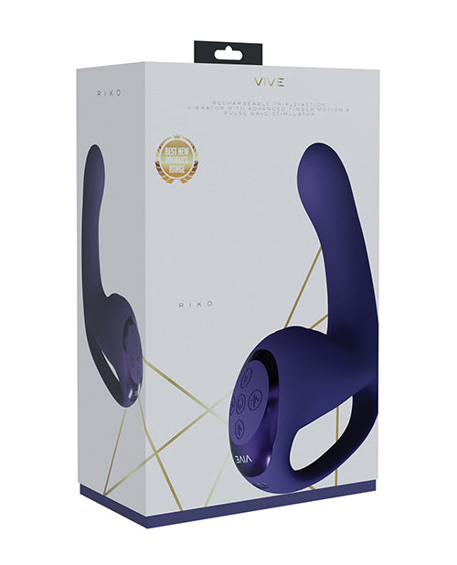 Vive Riko Triple Motor Silicone Vibrator Purple packaging with sleek design and control buttons.