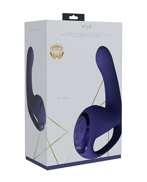 Vive Riko Triple Motor Silicone Vibrator Purple packaging with sleek design and control buttons.