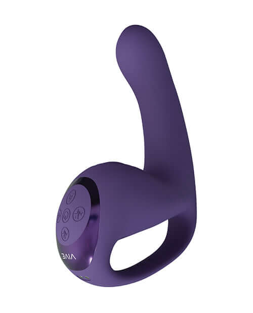Vive Riko Triple Motor Silicone Vibrator Purple showcasing ergonomic design and user-friendly controls.