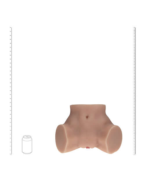 Shots Xkin Valentina Vellure Dual Entry Masturbator Tan on a white background with size reference.