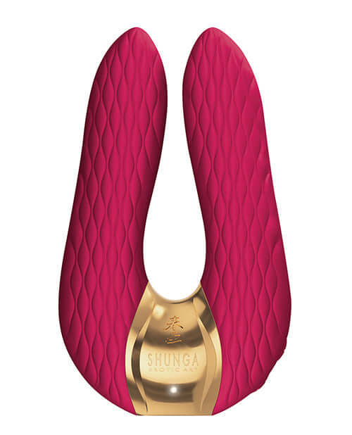 Shunga Aiko Intimate Massager Raspberry featuring dual motors and ultra-silky silicone for enhanced pleasure.