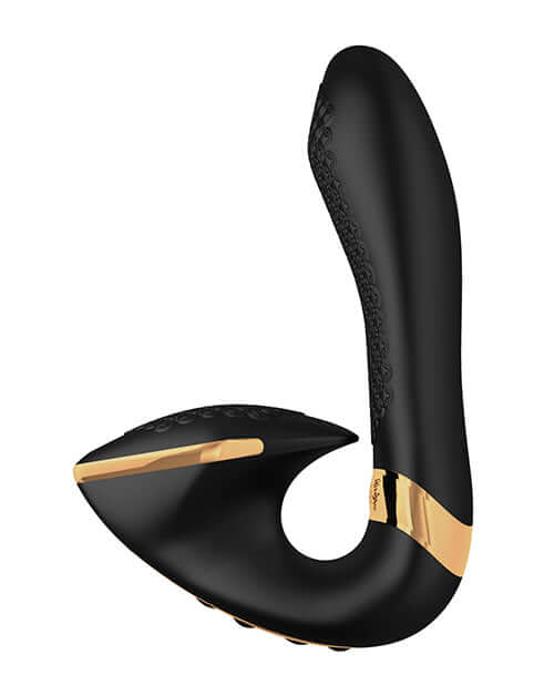 Shunga Soyo Intimate Massager Black with gold accents and ergonomic design for multisensory pleasure.