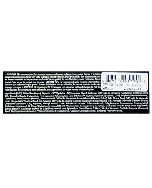 Ingredients and warnings for Shunga Dragon Sensitive Cream 2 Oz, including safety and usage information.