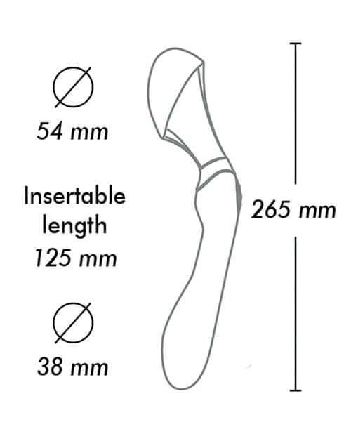 Dimensions and design details of Shunga Zoa Intimate Massager Black, featuring insertable length and diameter measurements.