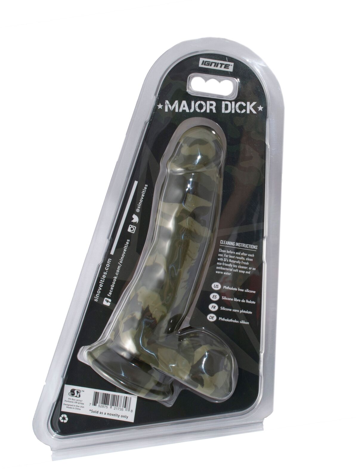 Major Dick Commando 7 Inch Realistic Dildo Camouflage in packaging with military design