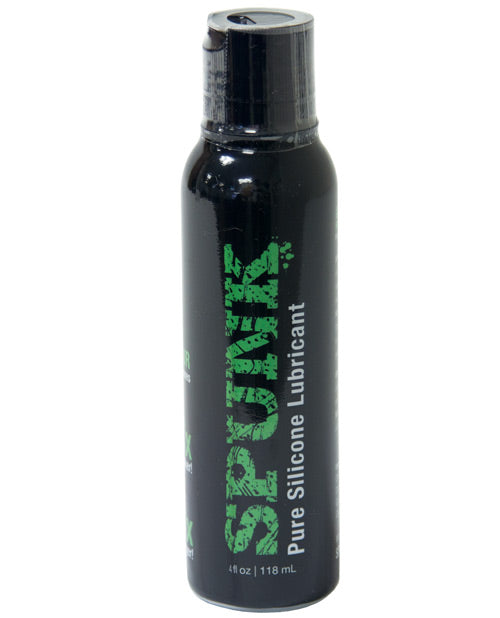 Spunk Pure Silicone Lube 4 Ounce bottle displaying its sleek design and branding for premium lubrication.