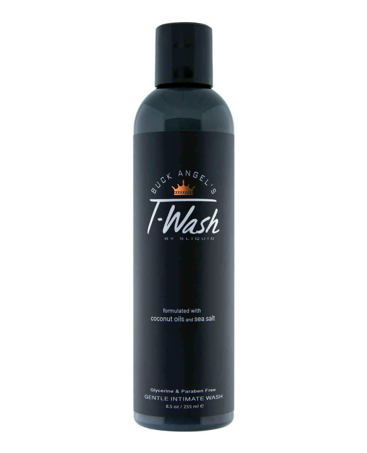 Sliquid Buck Angel T-Wash Intimate Cleanser 8.5 oz bottle with coconut oils and sea salt.