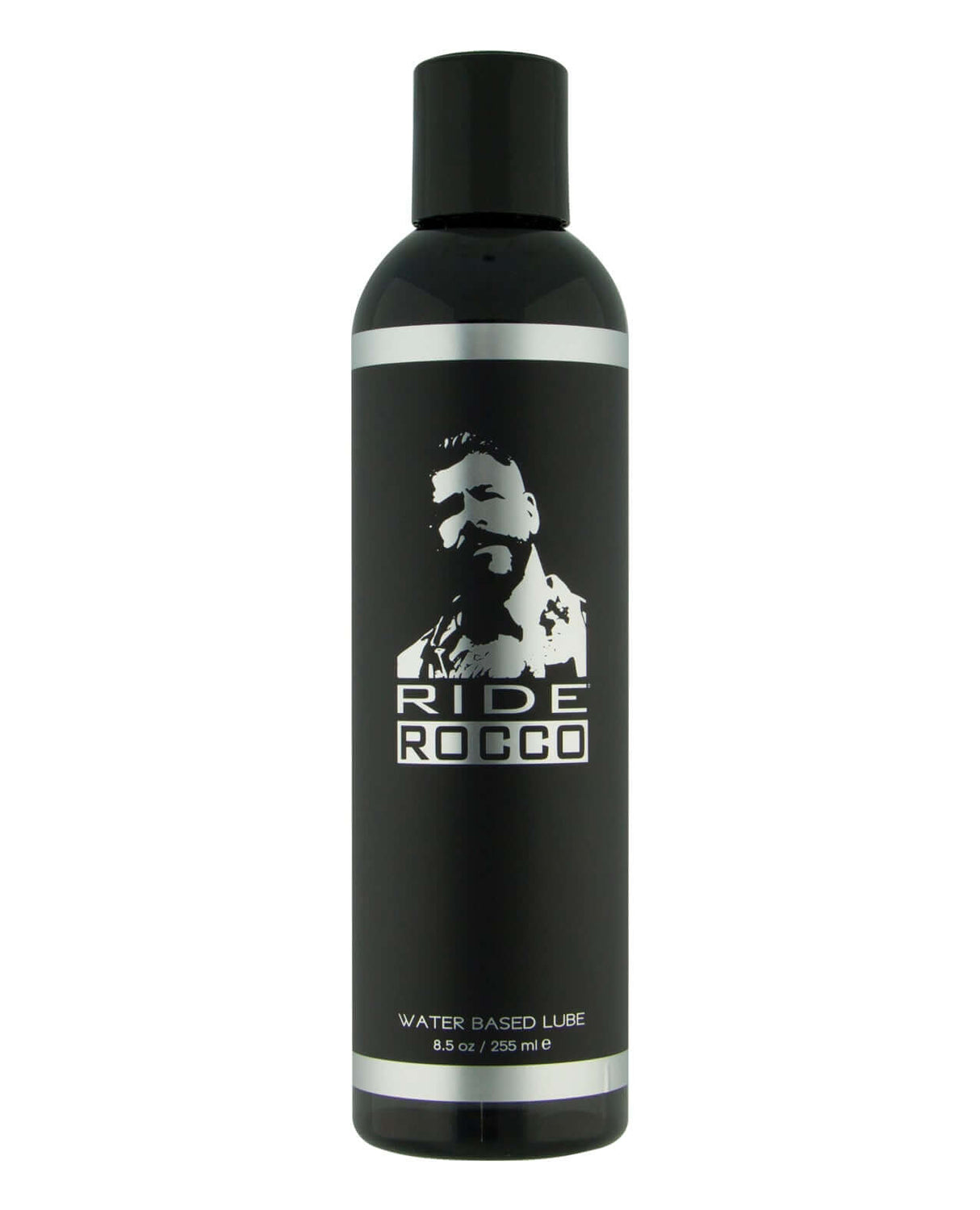Sliquid Ride Rocco Water Based Lubricant 8 Oz bottle with black label and spout.