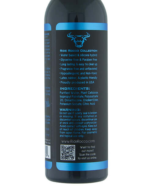 Sliquid Ride Rocco Seed Hybrid Cum Lube 4.2 Oz bottle featuring ingredients and usage instructions.